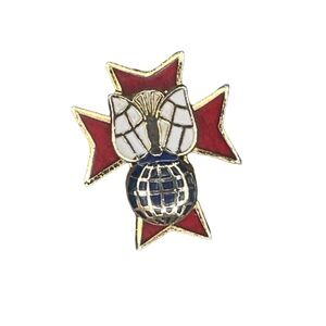 Vintage Knights of Columbus Lapel Pin Red Cross Blue Globe White Wings Gold Tn